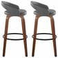 LumiSource Grotto Swivel Bar Stool with Grey Faux Leather Upholstery in Walnut Wood and Black (Set of 2), , large