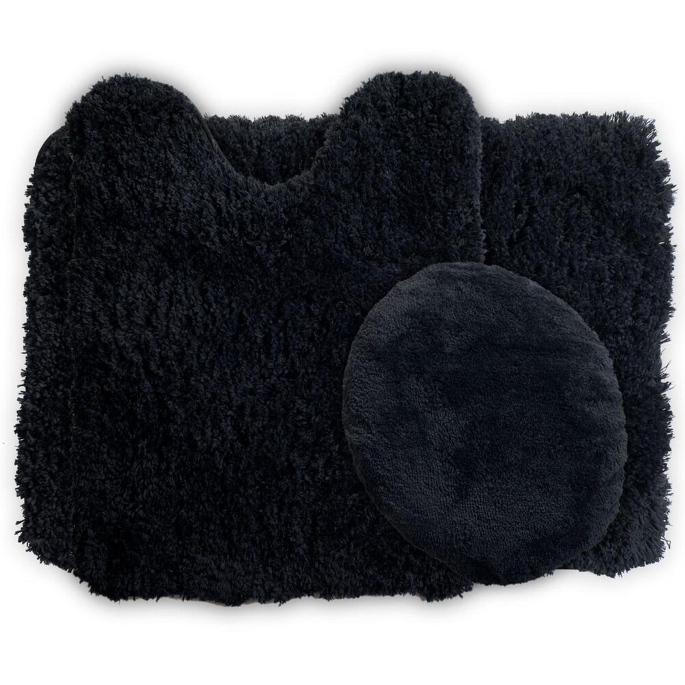 Timberlake 3-Piece Super Plush Non-Slip Rug Set in Black, , large