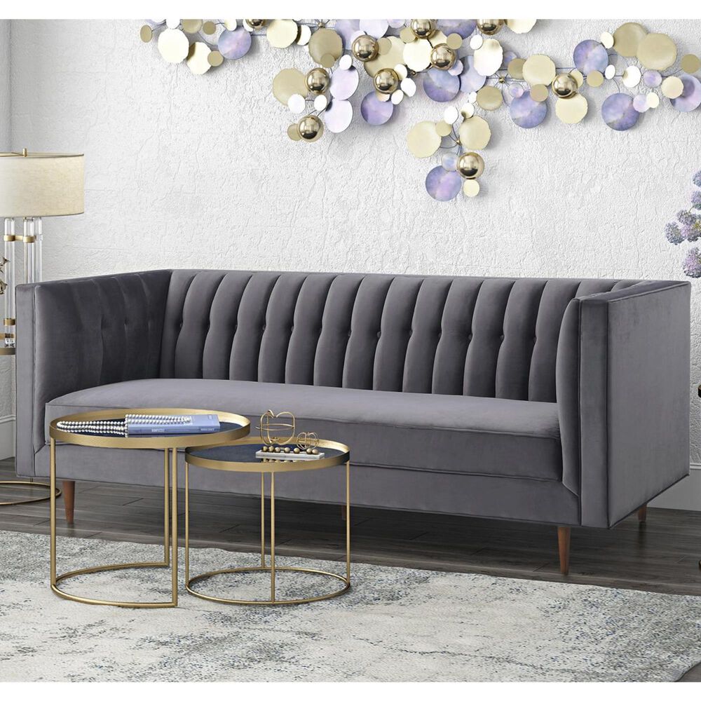 Tov Furniture Sebastian Velvet Sofa in Grey, , large
