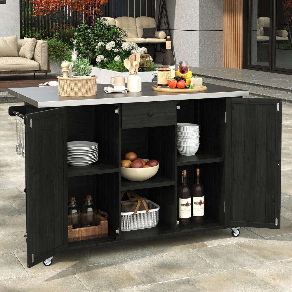 Hearth and Haven Outdoor Kitchen Island with Stainless Steel Top in Black, , large