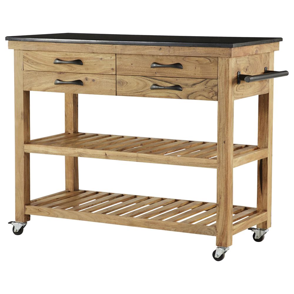 Maple and Jade Coastal Wood Kitchen Cart Brown, , large