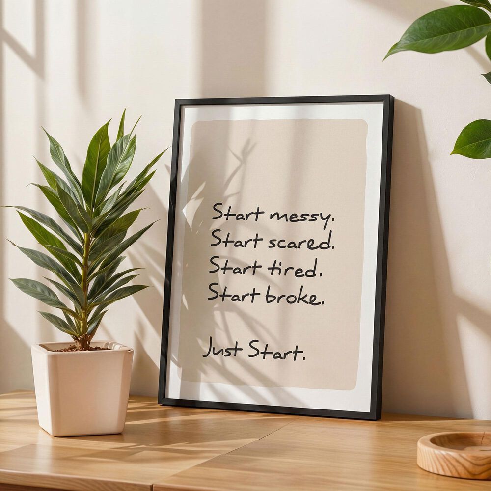 HOMLUX 24" x 18" Just Start Canvas Art in Black, , large