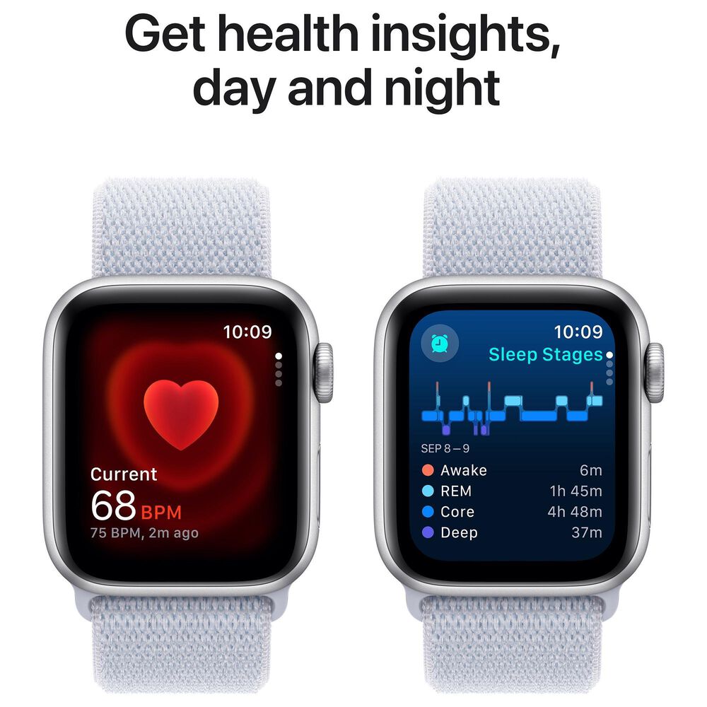 Apple Watch SE GPS + Cellular 40mm Silver Aluminum Case with Blue Cloud Sport Loop, , large