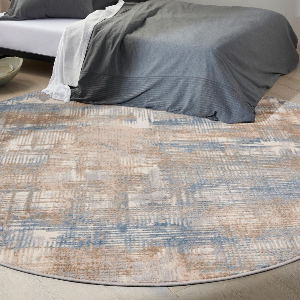 Nourison Rush 8&#39; Round Blue and Beige Area Rug, , large