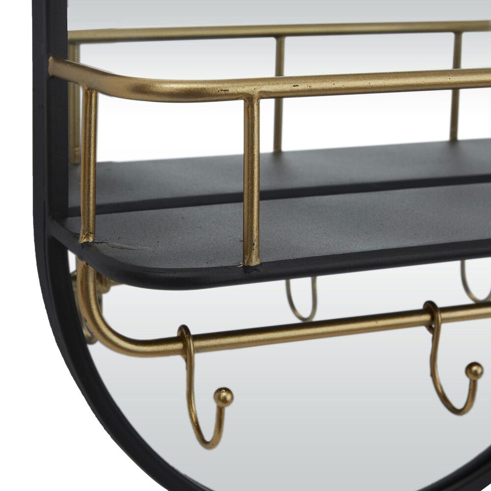 Maple and Jade Metal Oval Wall Mirror with 1 Shelf in Matte Black, , large