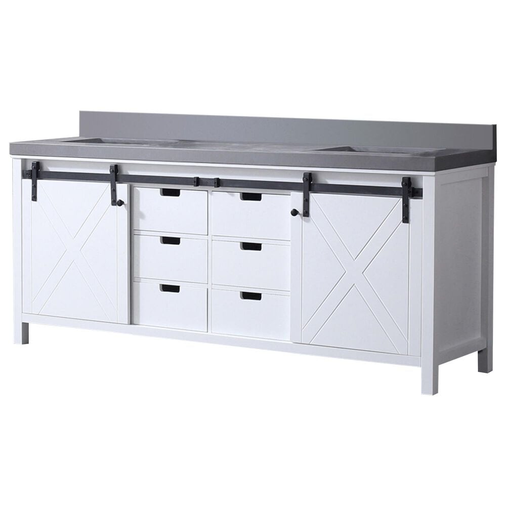Lexora Home Marsyas 80&quot; Double Bathroom Vanity in White with Grey Quartz Top and Rectangular Sinks, , large