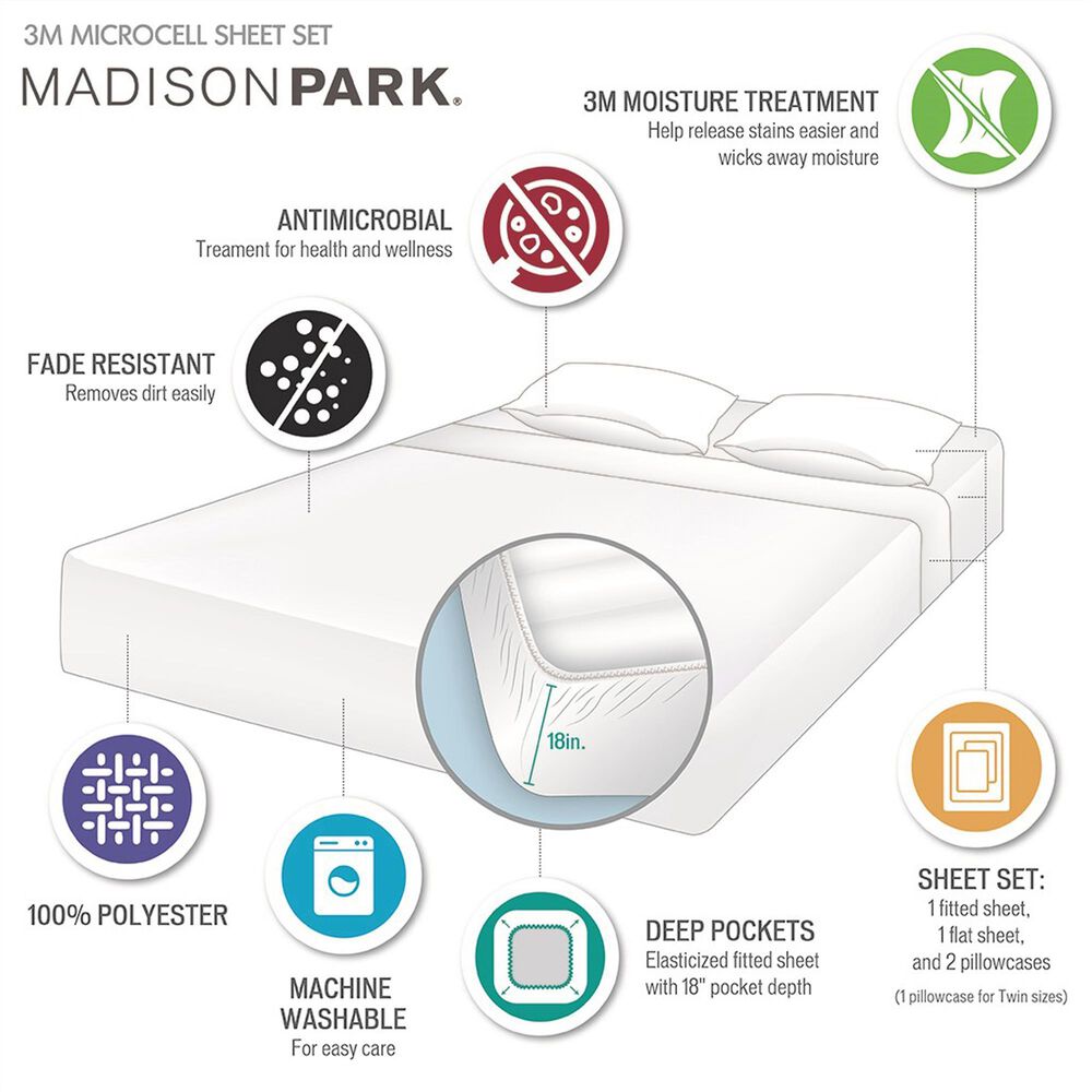 Hampton Park Madison Park 4-Piece Luxurious Brushed Microfiber Deep Pocket Queen Sheet Set in Grey, , large