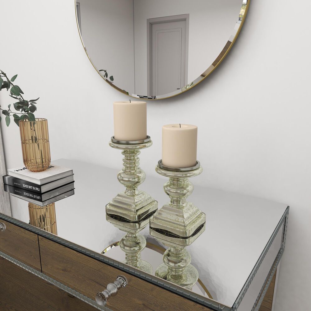 Maple and Jade 9&quot; Traditional Candle Holder in Silver &#40;Set of 2&#41;, , large
