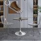 Leisuremod LeisureMod Verve Collection 27 Round Dining Table, Brushed Chrome Base with Dark Maple MDF Top, , large