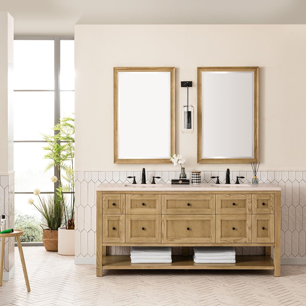 James Martin Vanities Breckenridge 72&quot; Double Bathroom Vanity in Light Natural Oak with 3 cm Eternal Marfil Quartz Top and Rectangular Sinks, , large