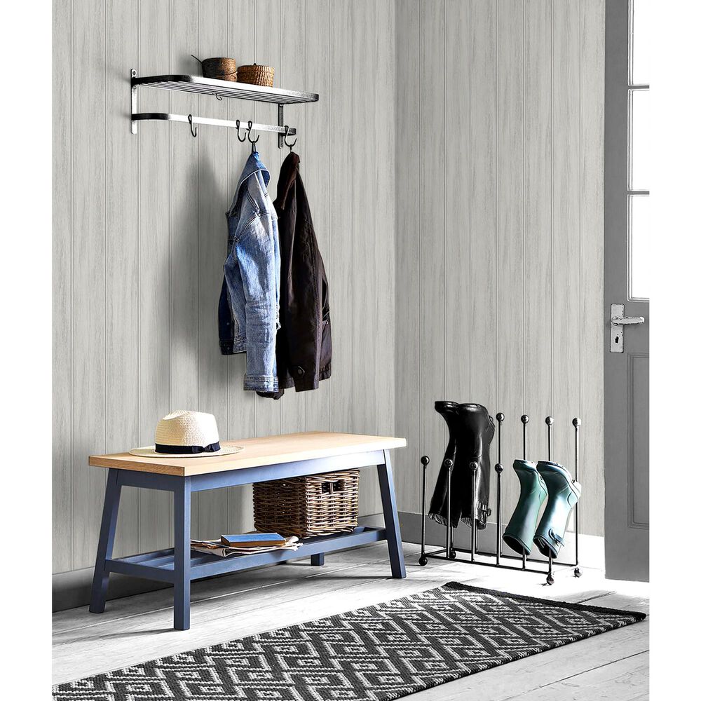 NextWall Wood Panel 216&quot; x 20.5&quot; Peel and Stick Wallpaper in Weathered Grey, , large
