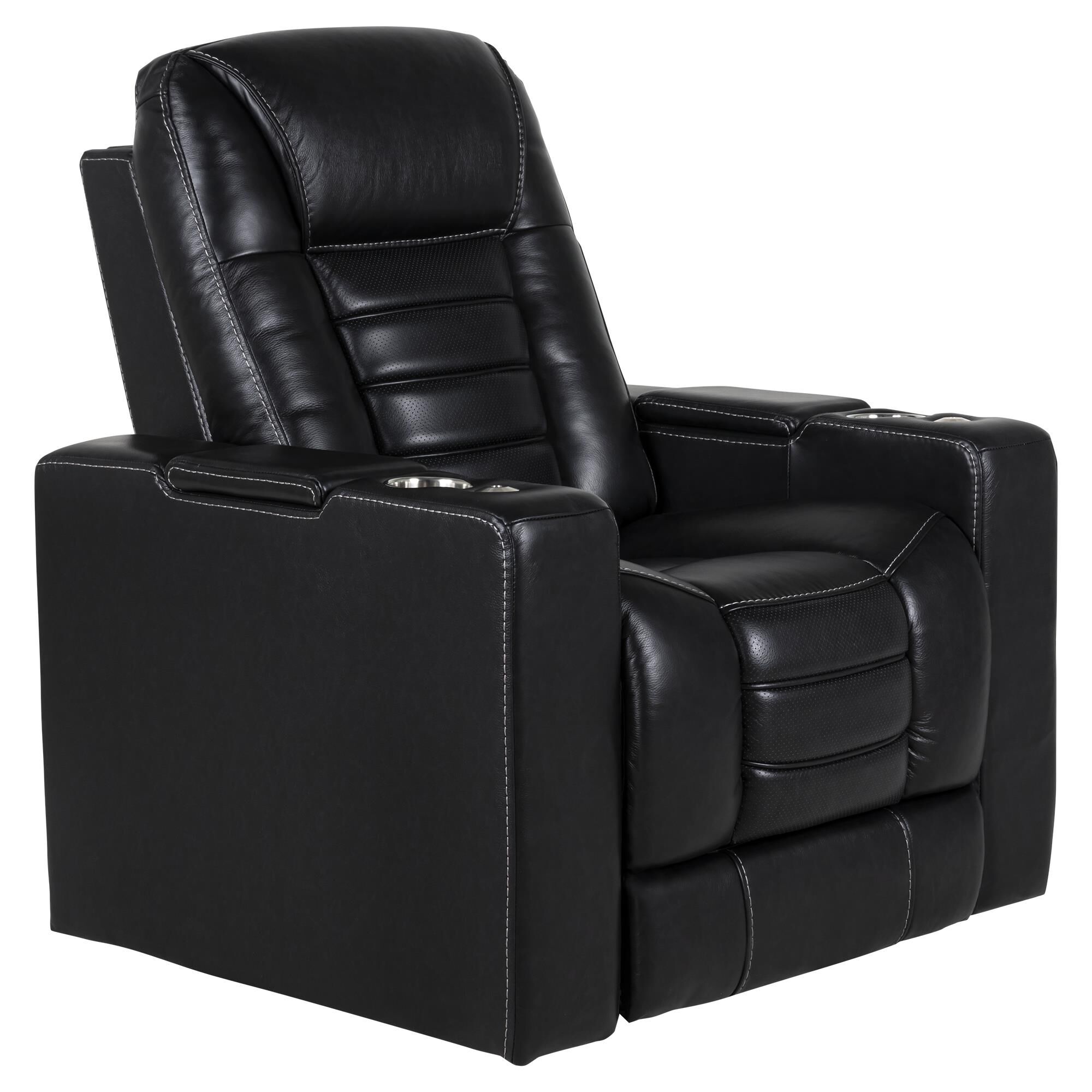 MotoMotion Leather Power Recliner with Power Headrest in Black NFM