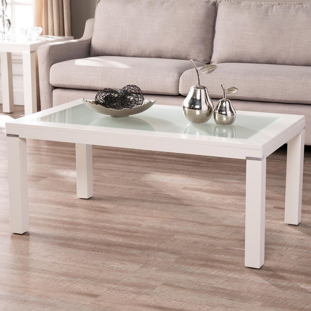 Southern Enterprises Brennan Coffee Table in White and Silver, , large