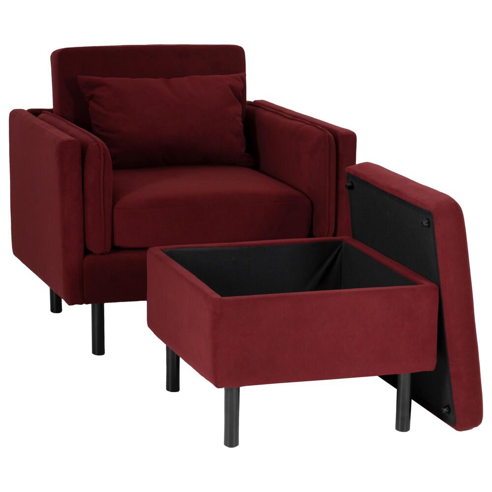 Linon Home Decor Wallis Accent Chair with Ottoman in Berry, , large