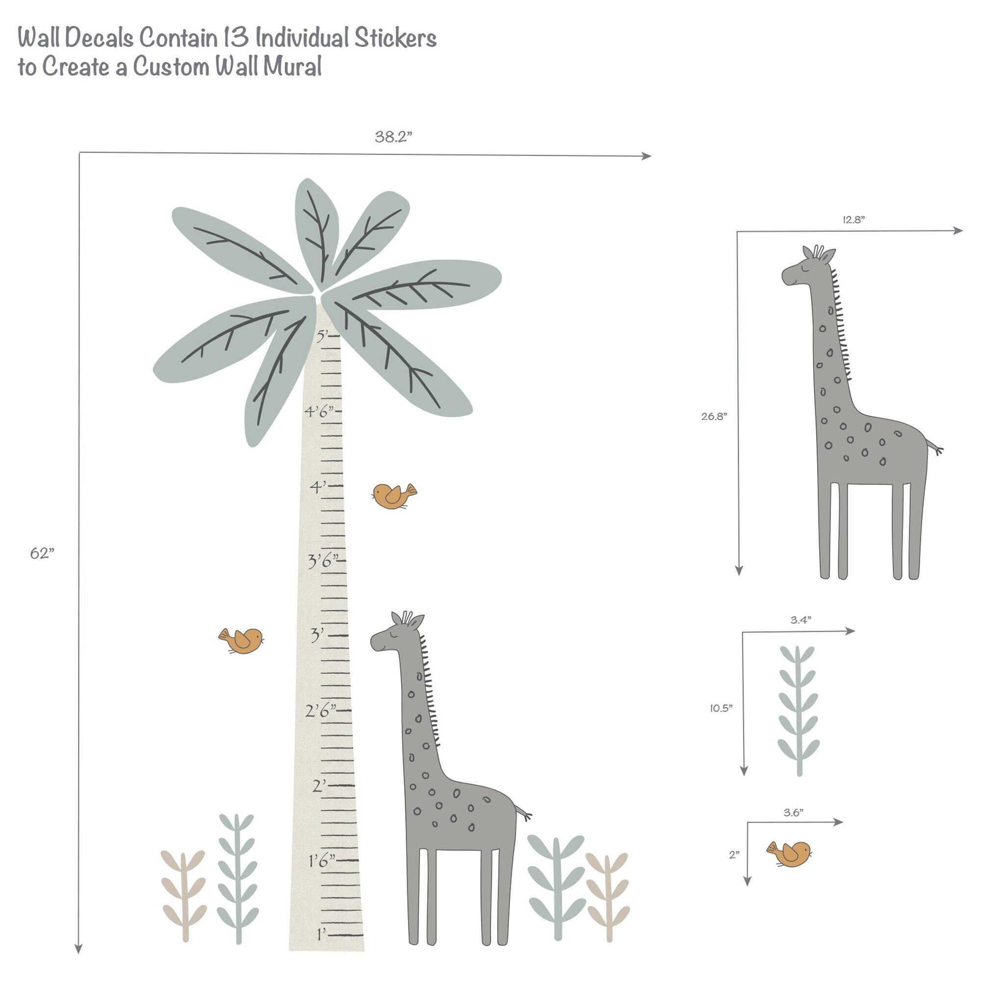 Lambs and Ivy Jungle Adventure 62 x 38 Tree and Giraffe with Growth Chart Wall Decals in Beige and Yellow NFM