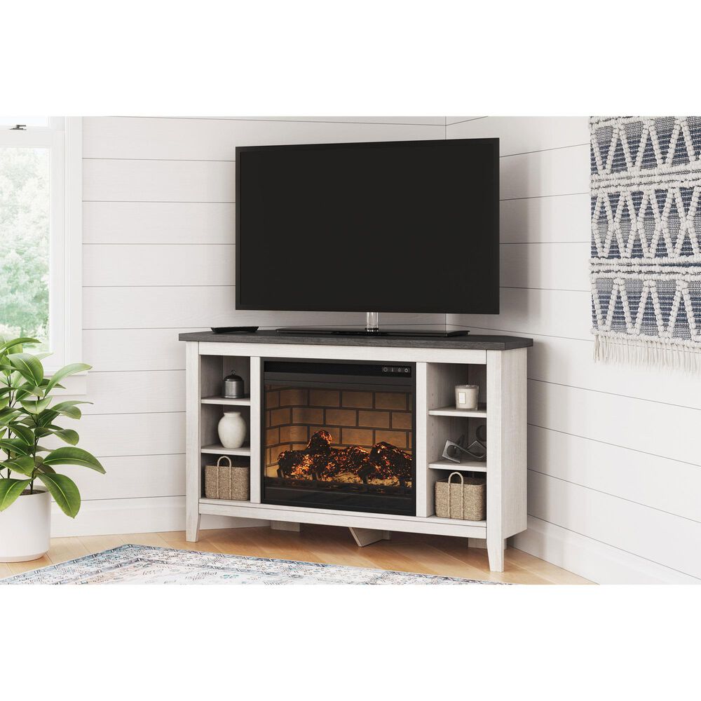 Ashley Dorrinson 48&quot; Corner TV Stand in Antiqued White and Gray, , large