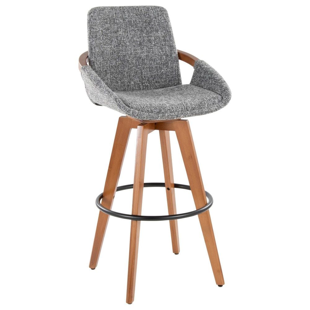 Lumisource Cosmo Swivel Barstool with Grey Noise Cushion in Walnut and Black, , large