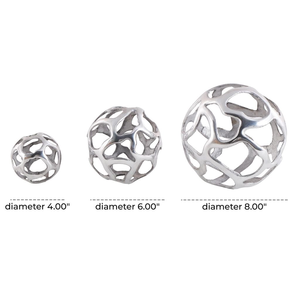 Maple and Jade 3-Piece Abstract Cutout Orb Decorative Sculpture Set in Silver, , large