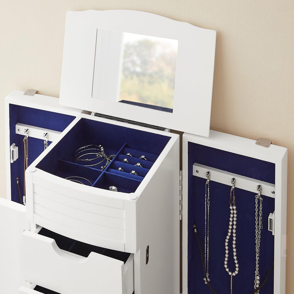Linden Boulevard White 4 Drawer Jewelry Armoire in White, , large