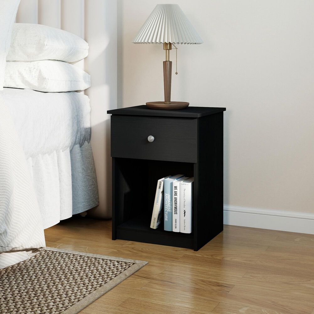 HOMLUX 1-Drawer Modern Nightstand with Knob Handle in Black Oak, , large