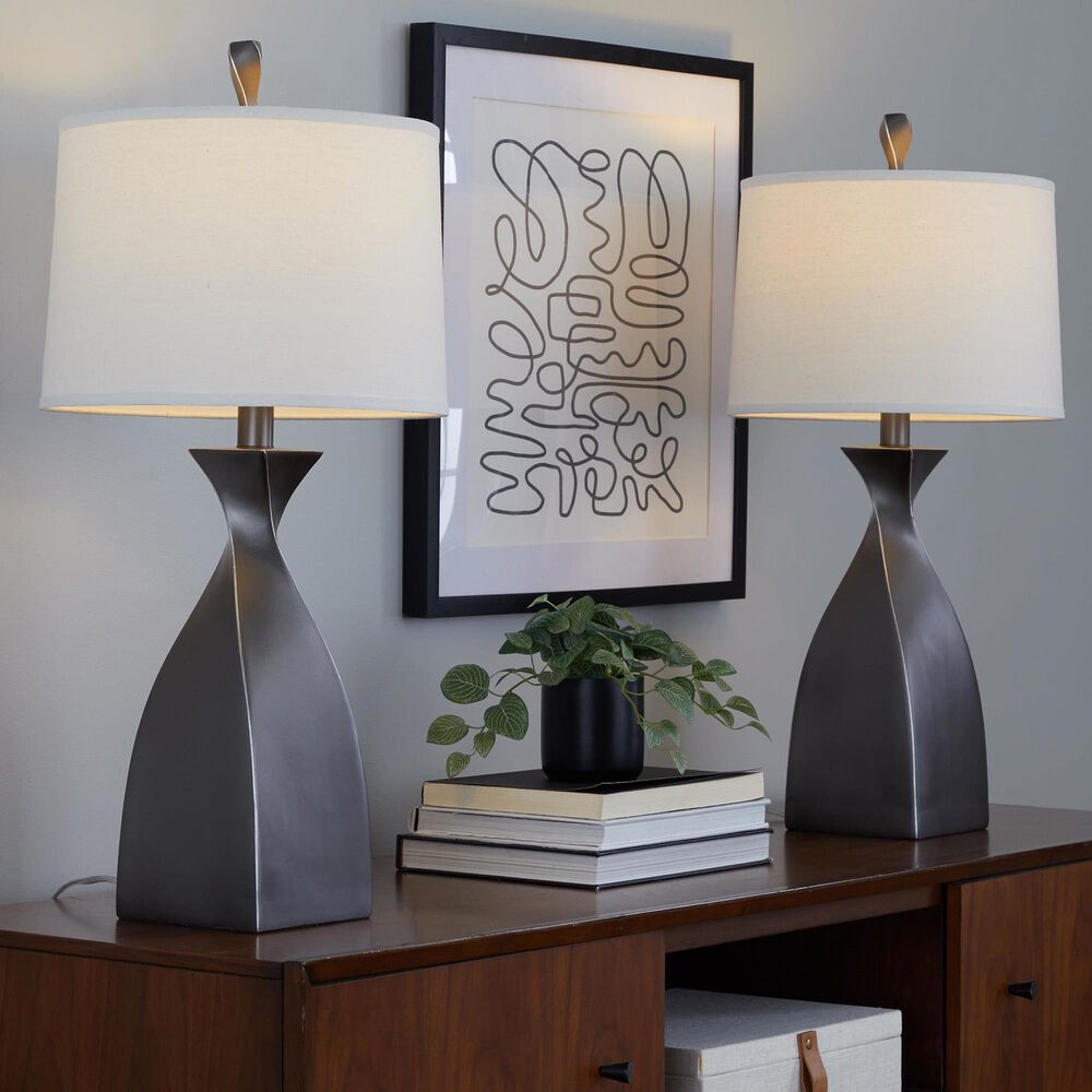 LumiSource Curvo Polyresin Table Lamp in Rubbed Grey Slate (Set of 2), , large