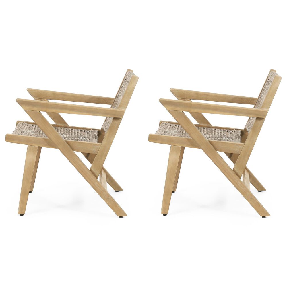 Hearth and Haven Braxton Outdoor Wicker Club Chair with Angular Arms in Light Brown (Set of 2), , large