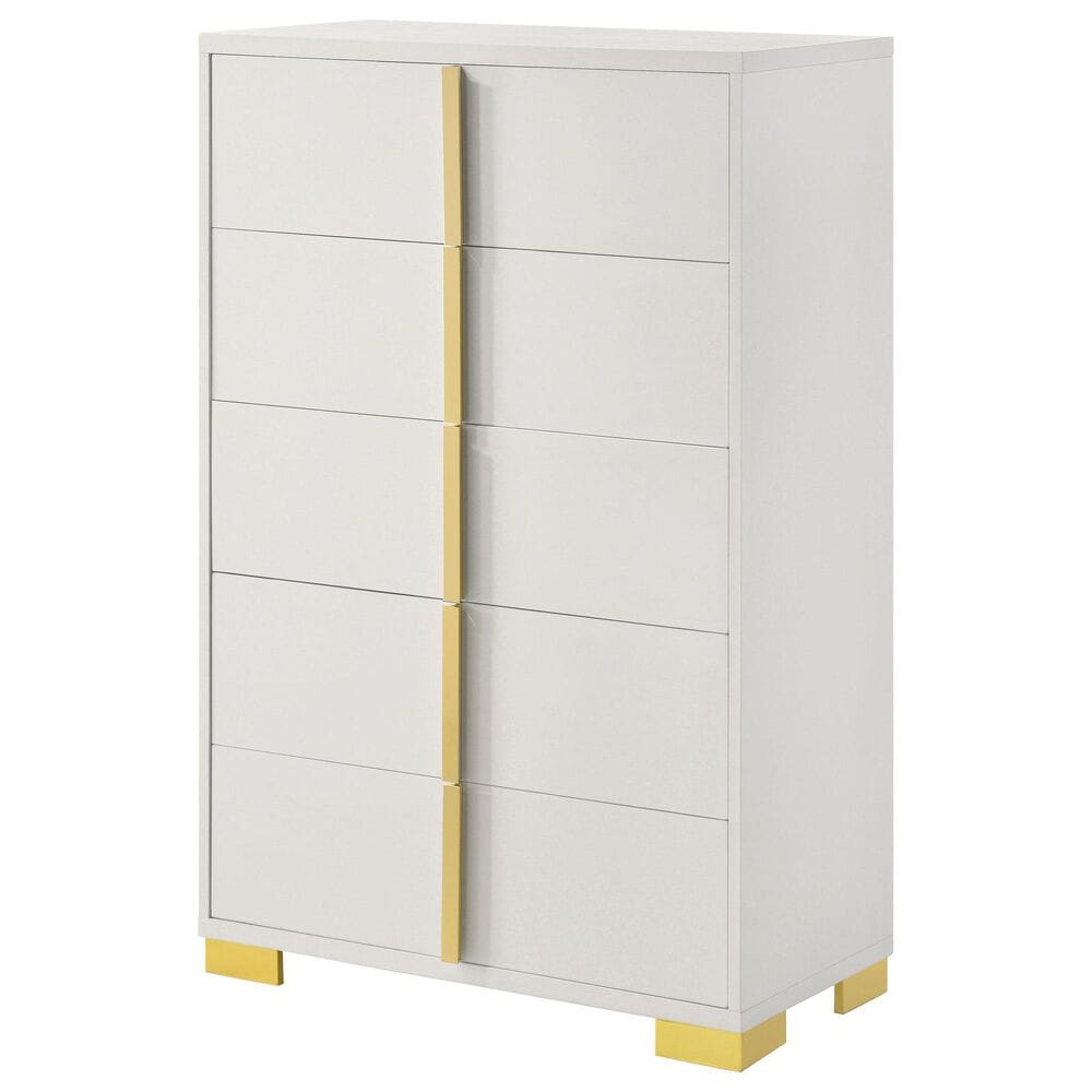Pacific Landing Marceline 5-Drawer Chest in White and Gold, , large