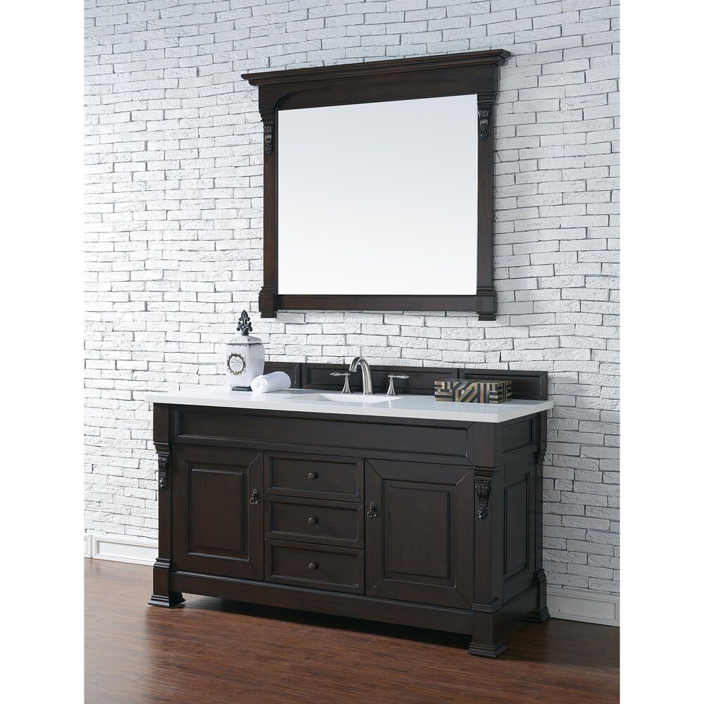 James Martin Vanities Brookfield 60&quot; Single Bathroom Vanity in Burnished Mahogany with 3 cm White Zeus Quartz Top and Rectangular Sink, , large