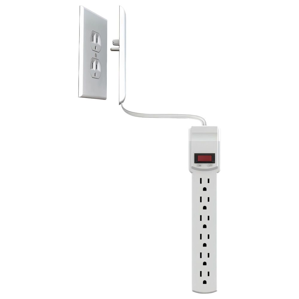 Sleek Socket 6 Ft., 6 Outlet Surge Protector with Cord Management Kit in White, , large