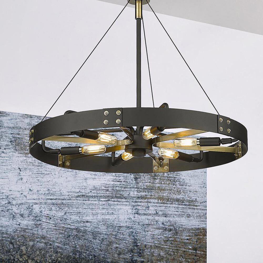 Golden Lighting Vaughn 6-Light Medium Pendant in Natural Black and Aged Brass, , large