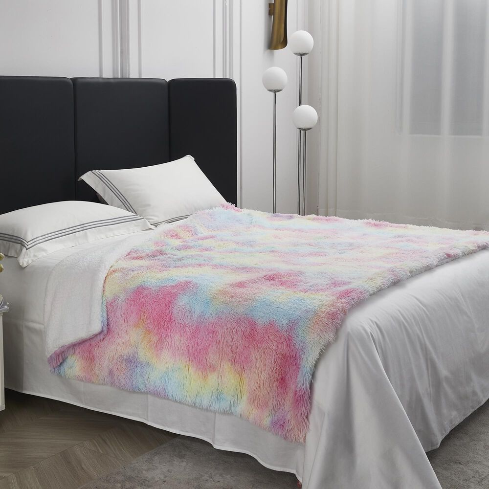 Duke Imports Rainbow Frost Plush Throw in Multicolored, , large