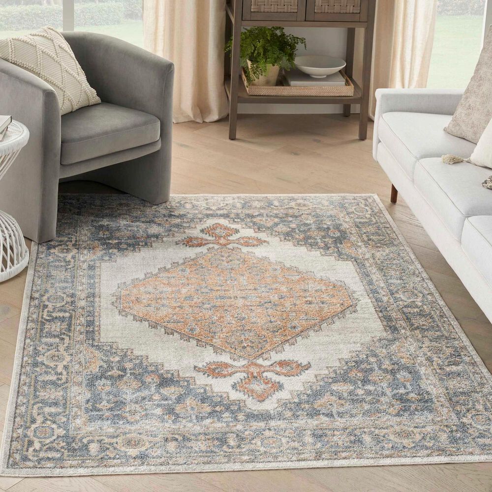 Nourison Astra Machine Washable 5&#39;3&quot; x 7&#39; Grey and Gold Area Rug, , large