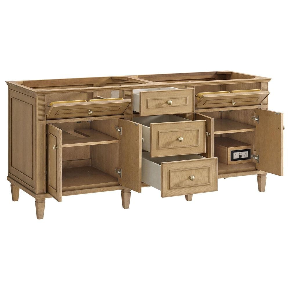 James Martin Vanities Lorelai 72&quot; Double Vanity in Light Natural Oak with 3 cm White Zeus Quartz Top, , large