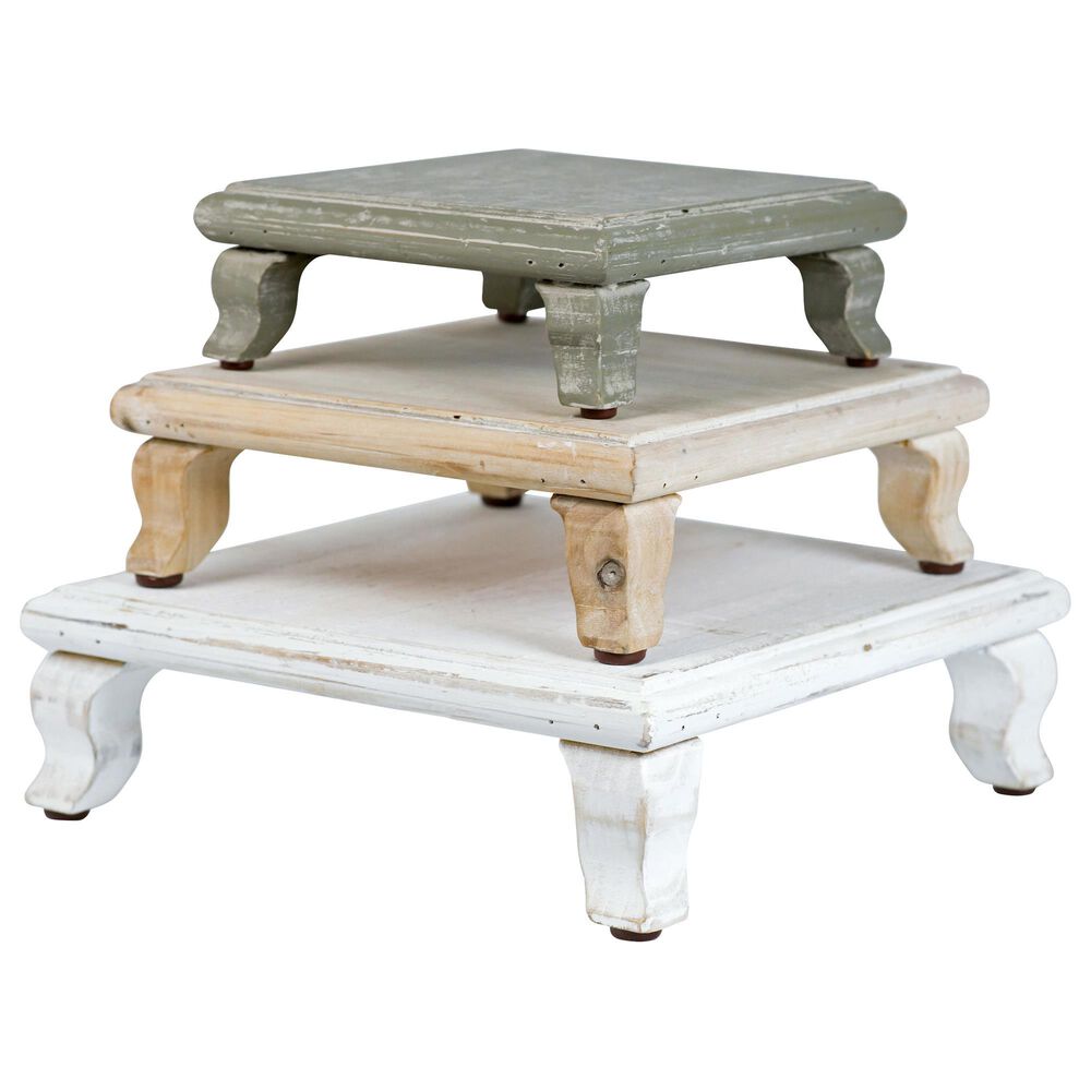 VIP Home and Garden Stacking Wood Riser Set in Grey, White and Natural (Set of 3), , large