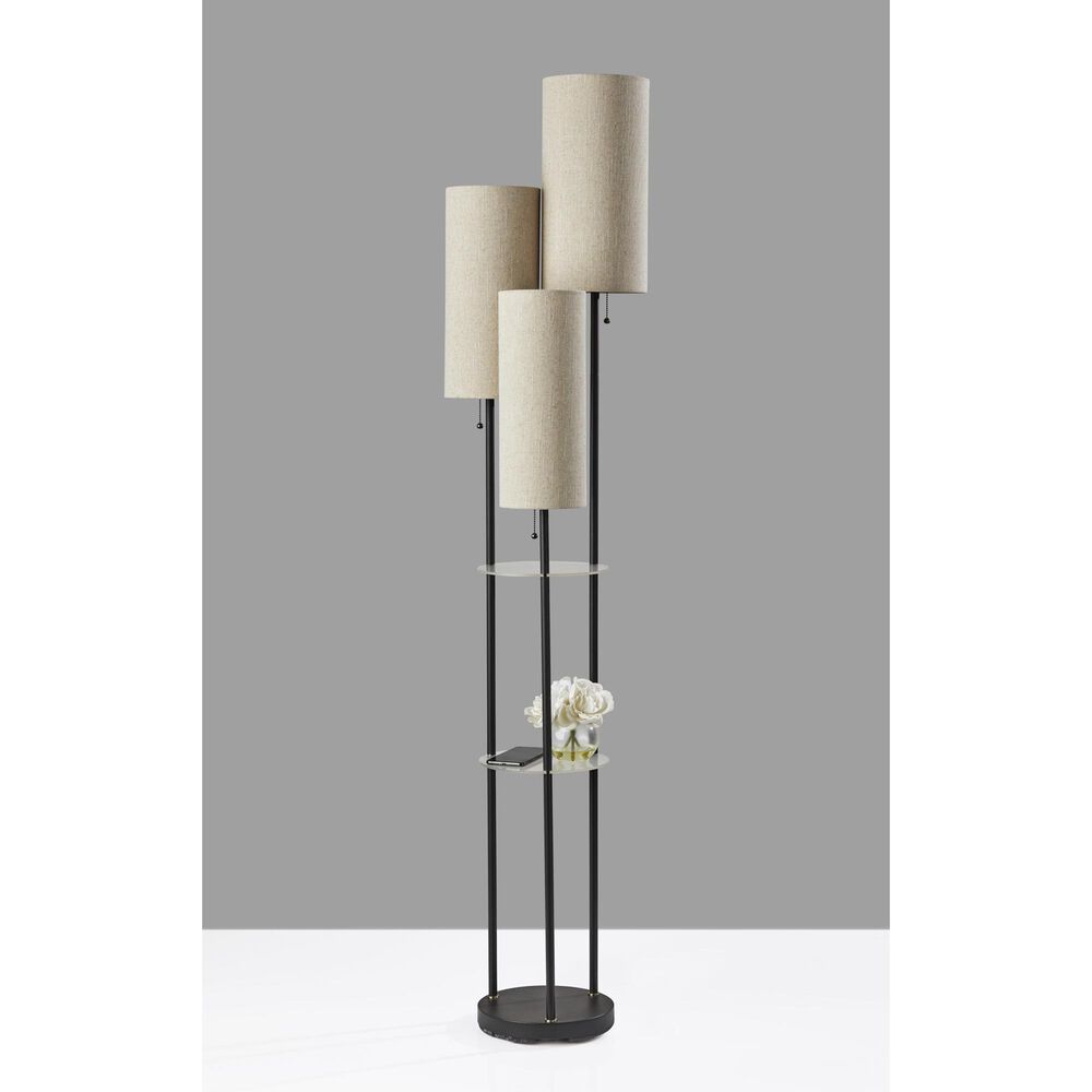 Adesso Trio Shelf Floor Lamp in Black and Antique Brass, , large