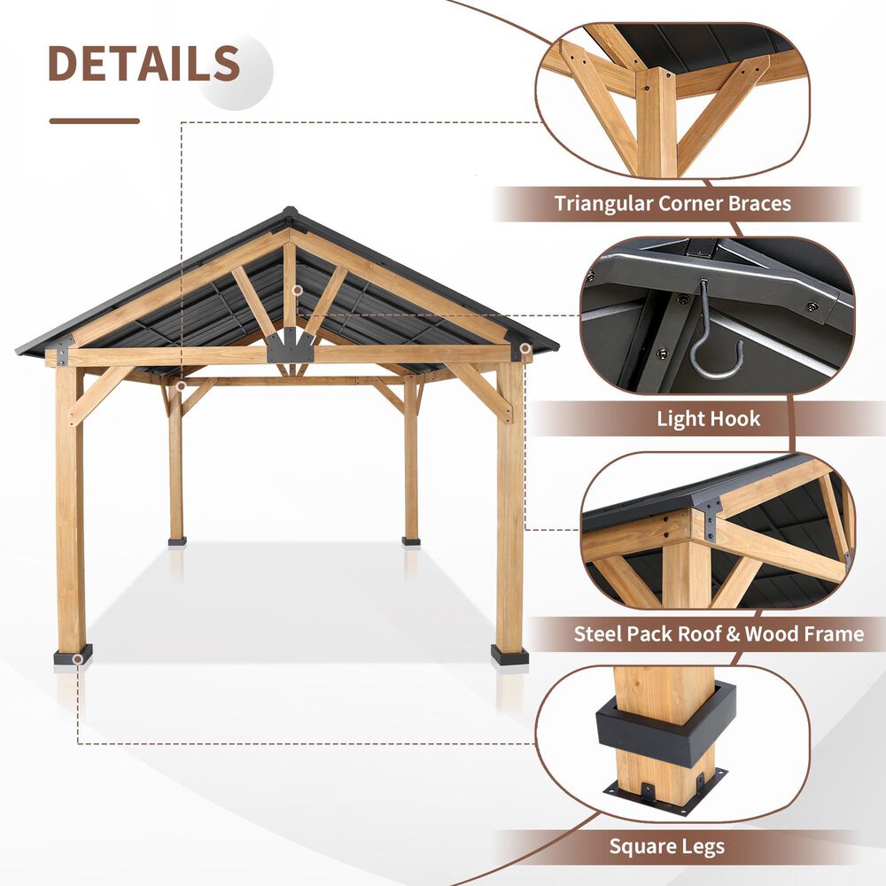 Sunwell Garden 13' x 15' Outdoor Cedar Frame Patio Gazebo in Wood, , large