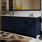 Lexora Home Jacques 72" Double Bathroom Vanity in Navy Blue with 2 cm White Carrara Marble Top and Rectangular Sinks, , large