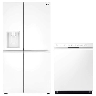 LG 2-Piece Kitchen Package with 27 Cu. Ft. Side by Side Refrigerator in White and Front Control Dishwasher with QuadWash™, , large