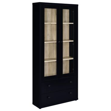 Coaster Hawthorne 4-Shelf Glass Door Tall Cabinet in Black, , large