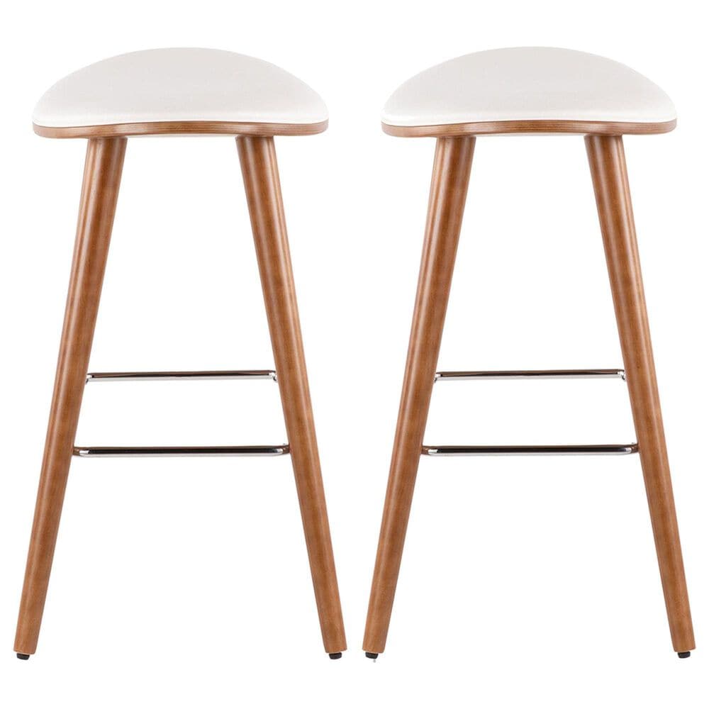 Lumisource Saddle Counter Stool with White Cushion in Walnut and Chrome &#40;Set of 2&#41;, , large