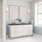 James Martin Vanities Chicago 60" Double Bathroom Vanity in Glossy White with 3 cm Charcoal Soapstone Quartz Top and Rectangular Sinks, , large