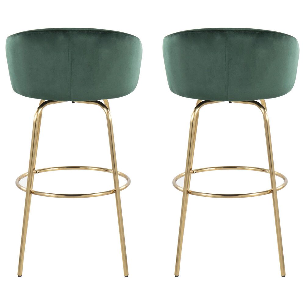 LumiSource Claire Swivel Barstool with Green Velvet Upholstery in Gold (Set of 2), , large