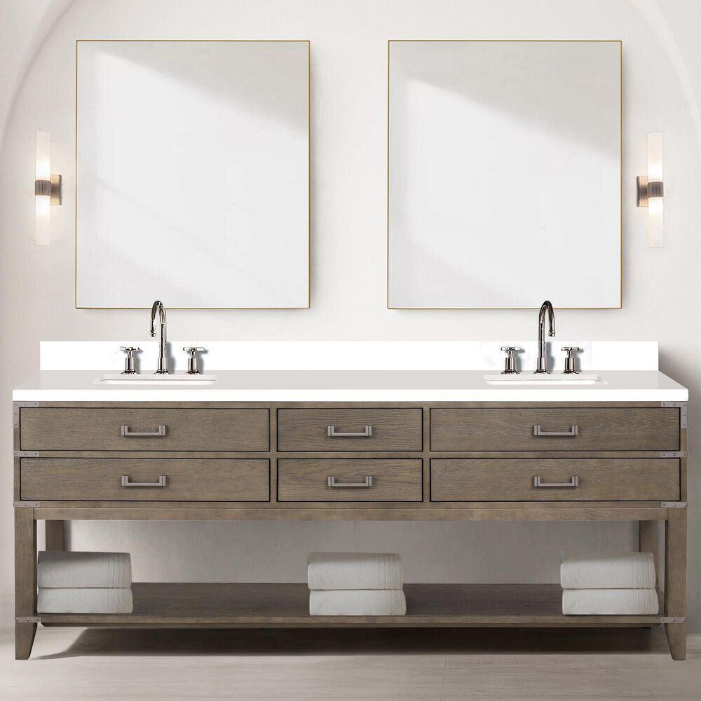 Lexora Home Norwalk 84&quot; Double Bathroom Vanity in Grey Oak with White Quartz Top and Rectangular Sinks, , large