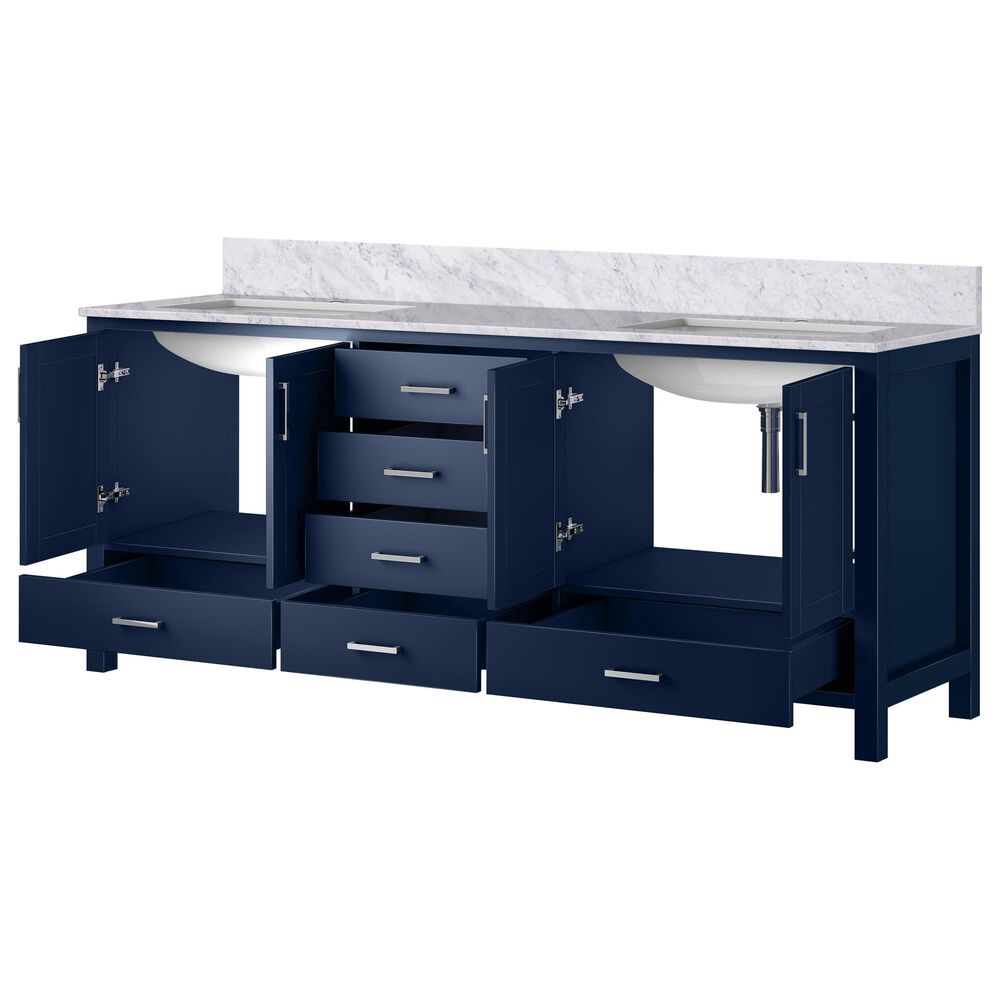 Lexora Home Jacques 80&quot; Double Bathroom Vanity in Navy Blue with 2 cm White Carrara Marble Top and Rectangular Sinks, , large