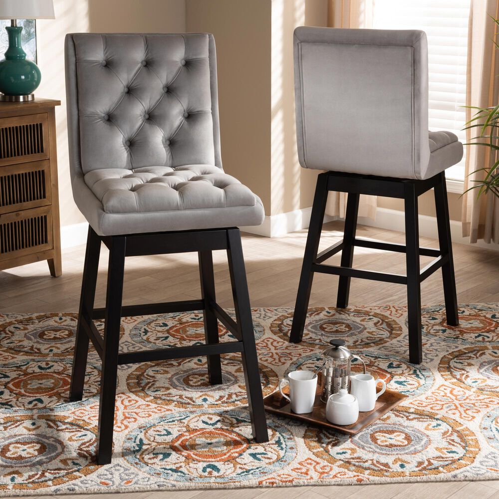 Baxton Studio Gregory Swivel Bar Stool in Dark Brown (Set of 2), , large