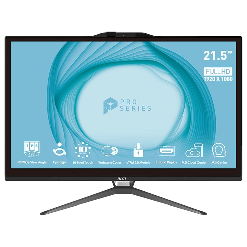 MSI 21.5" Pro AP222 All-in-One Desktop | Intel Pentium Gold G7400 - 4GB RAM - Intel UHD 730 Graphics - 128GB SSD in Black, , large