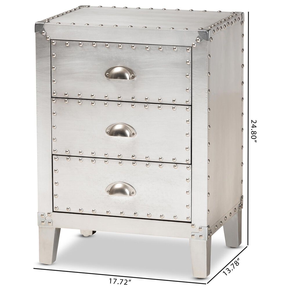 Baxton Studio Claude 3-Drawer Nightstand in Silver, , large
