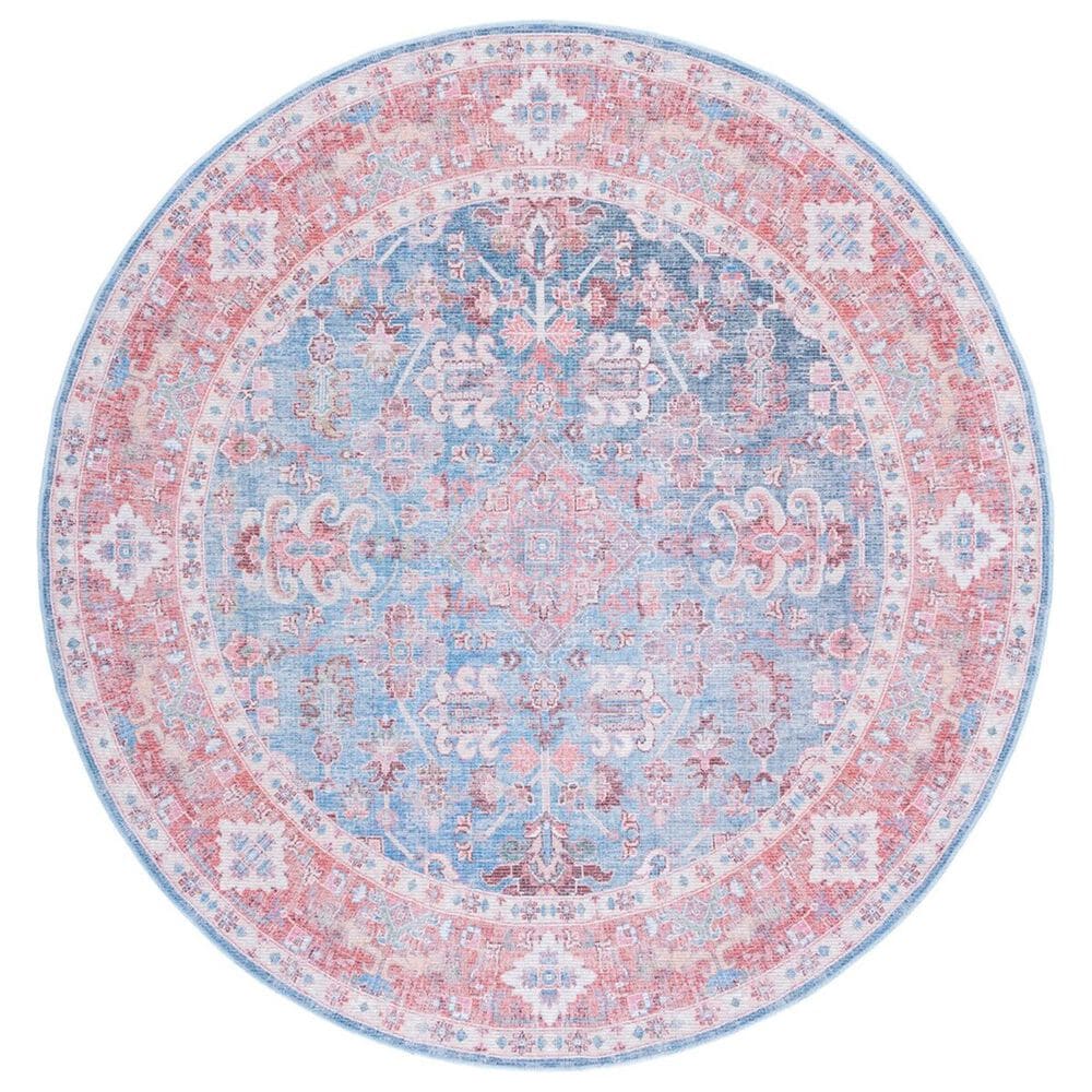 Safavieh Serapi Bohemian 6"7" Round Blue and Rust Area Rug, , large