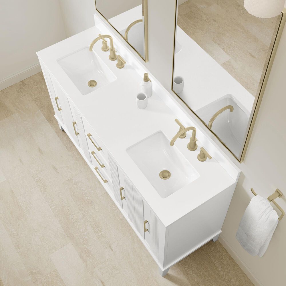 37B Fenwick 60" Double Bathroom Vanity in Bright White with Glossy White Composite Stone Top and Backsplash, , large