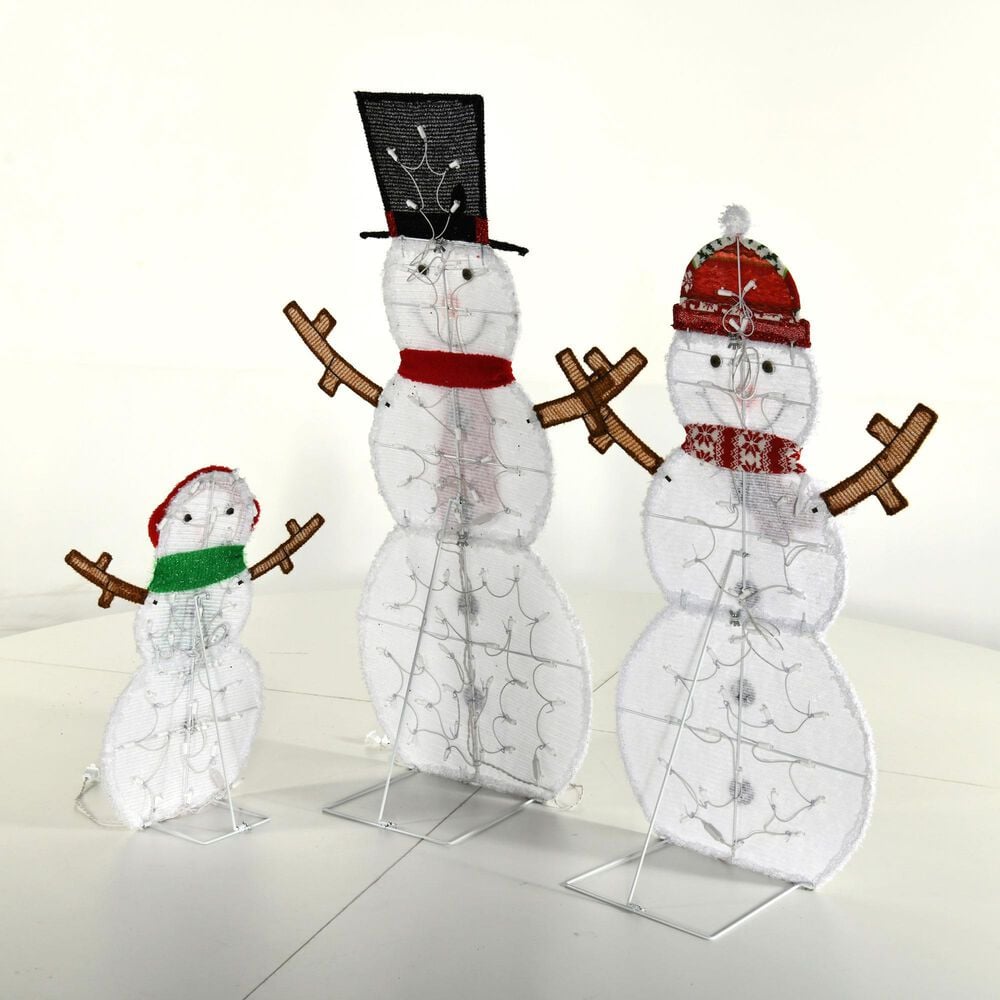 HOMLUX 3-Piece Snowman Set with LED Lights in White, , large